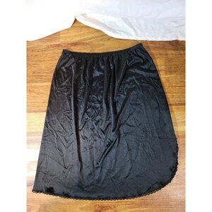 Vanity Fair Nylon Half Slip Black Lace Hem Size L 32” Long Side Slit